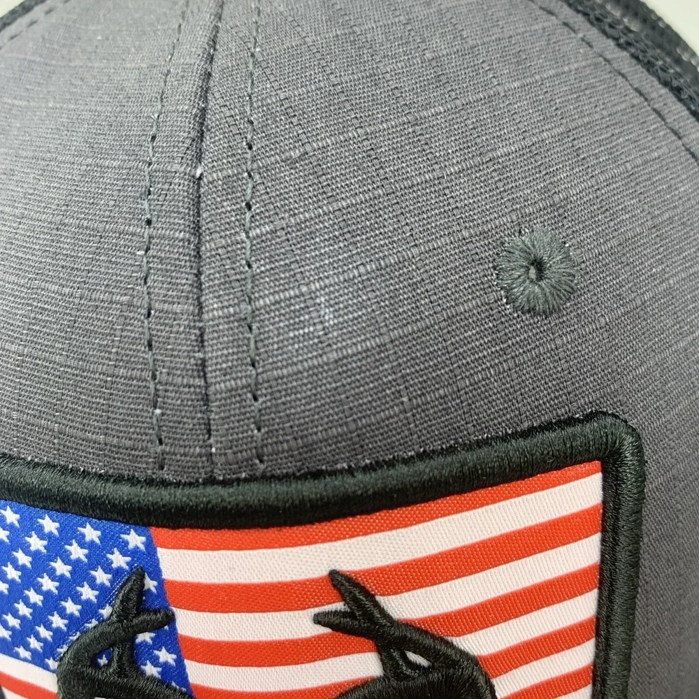 Realtree US Flag Hat Gray Adjustable Snapback Black Mesh Outdoor Cap Antler Logo